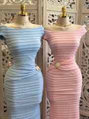 Boat Neck Mini Ruffle Shell Dress- Slightly Stretchy, Estira Poco