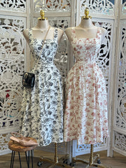 Square Neck Floral Print Dress- Estira, Stretchy