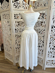 Asymmetrical White Midi Dress- Stretchy, Estira