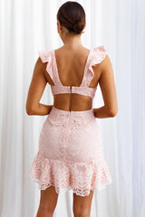Jackie Pinafore Filigree Lace Dress Baby Pink