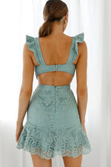 Jackie Pinafore Filigree Lace Dress Sage