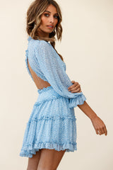 Laney Cutout Back Balloon Sleeve Dress Speckle Print Blue