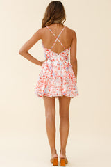 Laney Low Back Cami Strap Dress Twig Flower Print Red