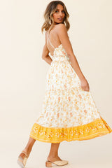 Laney Low Back Cami Strap Midi Dress Hibiscus Print Mustard