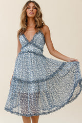 Laney Low Back Cami Strap Midi Dress Floral Print Ink