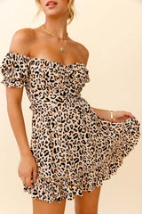 Linka Off-Shoulder Tie Back Dress Leopard Print