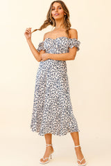 Linka Off-Shoulder Tie Back Midi Dress Leopard Print Pink