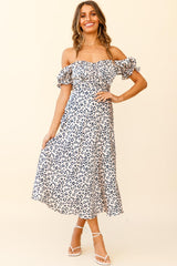 Linka Off-Shoulder Tie Back Midi Dress Leopard Print Pink