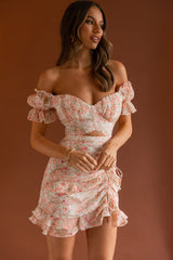 Linka Drawstring Detail Frill Dress Floral Blush