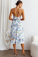 Linka Cami Strap Split Midi Dress Floral Blue