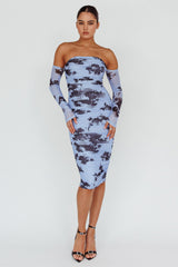 Cece Off-Shoulder Midi Dress Floral Blue