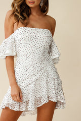 Lure Off-Shoulder Ruched Dress Speckle Print White