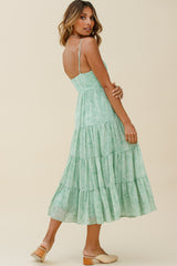 Eternal Sunshine Gathered Bust Maxi Dress Leaf Print Green