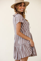 Silverlake Short Sleeve Loose Fit Dress Stripe Print Mocha