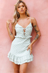 Lady Marmalade String Tie Bust Frill Dress Spotty Olive