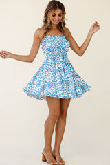 Weekend Escape Cami Strap Drawstring Mini Dress Animal Print Blue