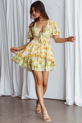 Rosy Tied Bust Mini Dress Floral Apple/Yellow