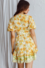 Rosy Tied Bust Mini Dress Floral Apple/Yellow