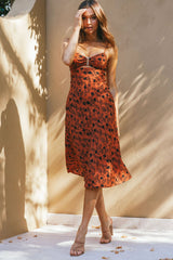 Melancholy Resin Buckle Midi Dress Floral Print Orange