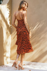 Melancholy Resin Buckle Midi Dress Floral Print Orange