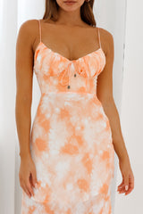 Malibu Gathered Bust Cami Strap Midi Dress Tie-Dye Orange