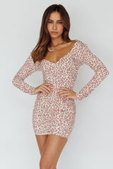 In The Now Long Sleeve Mini Dress Rose Leopard