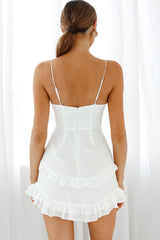 Hemingway Criss-Cross Bust Frill Trim Dress Floral Print White