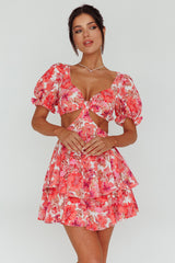 Orianthi Cut-Out Waist Mini Dress Floral Pink