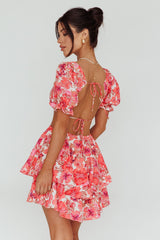 Orianthi Cut-Out Waist Mini Dress Floral Pink