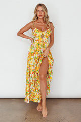 Kinlee Lace-Up Bodice Maxi Dress Floral Orange