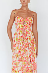 Kinlee Lace-Up Bodice Maxi Dress Floral Pink