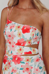 Halia One-Shoulder A-Line Midi Dress Floral Pink