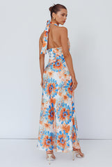 Shana Halterneck Maxi Dress Flowers Blue