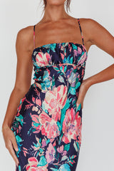 From Above V-Back Midi Dress Floral Navy