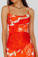 Highland Pleated Bust Midi Dress Floral Orange