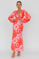Yessica Balloon Sleeve Midi Dress Floral Pink