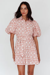 Nanette Puff Sleeve Belted Mini Dress Print Rose