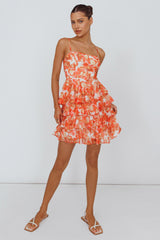 Lauran Tied Back Frill Dress Floral Orange