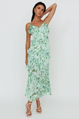 Silvana Frill Trim Midi Dress Print Green