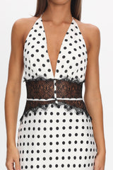 Tarly Lace Waist Halter Maxi Dress Polka Dot White