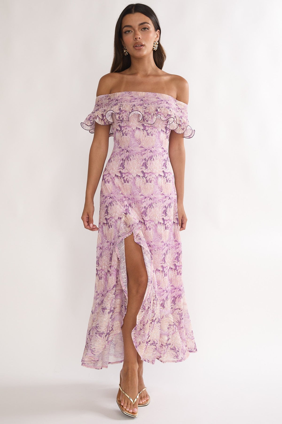 Moonlit Magic Off-Shoulder Maxi Dress Floral Dress