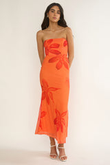 Minnesota Strapless Cowl Back Dress Floral Orange