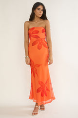 Minnesota Strapless Cowl Back Dress Floral Orange