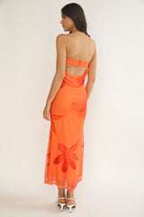 Minnesota Strapless Cowl Back Dress Floral Orange