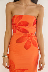 Minnesota Strapless Cowl Back Dress Floral Orange