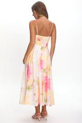 Get My Attention Pleat Waist Maxi Dress Floral Yellow