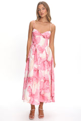 Get My Attention Pleat Waist Maxi Dress Watercolor Pink