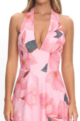 Riga Halterneck Maxi Dress Floral Pink