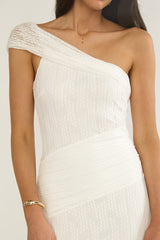 Gala One-Shoulder Textured Maxi Dress White