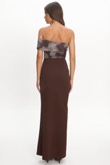 Gala One-Shoulder Ruffle Maxi Dress Brown